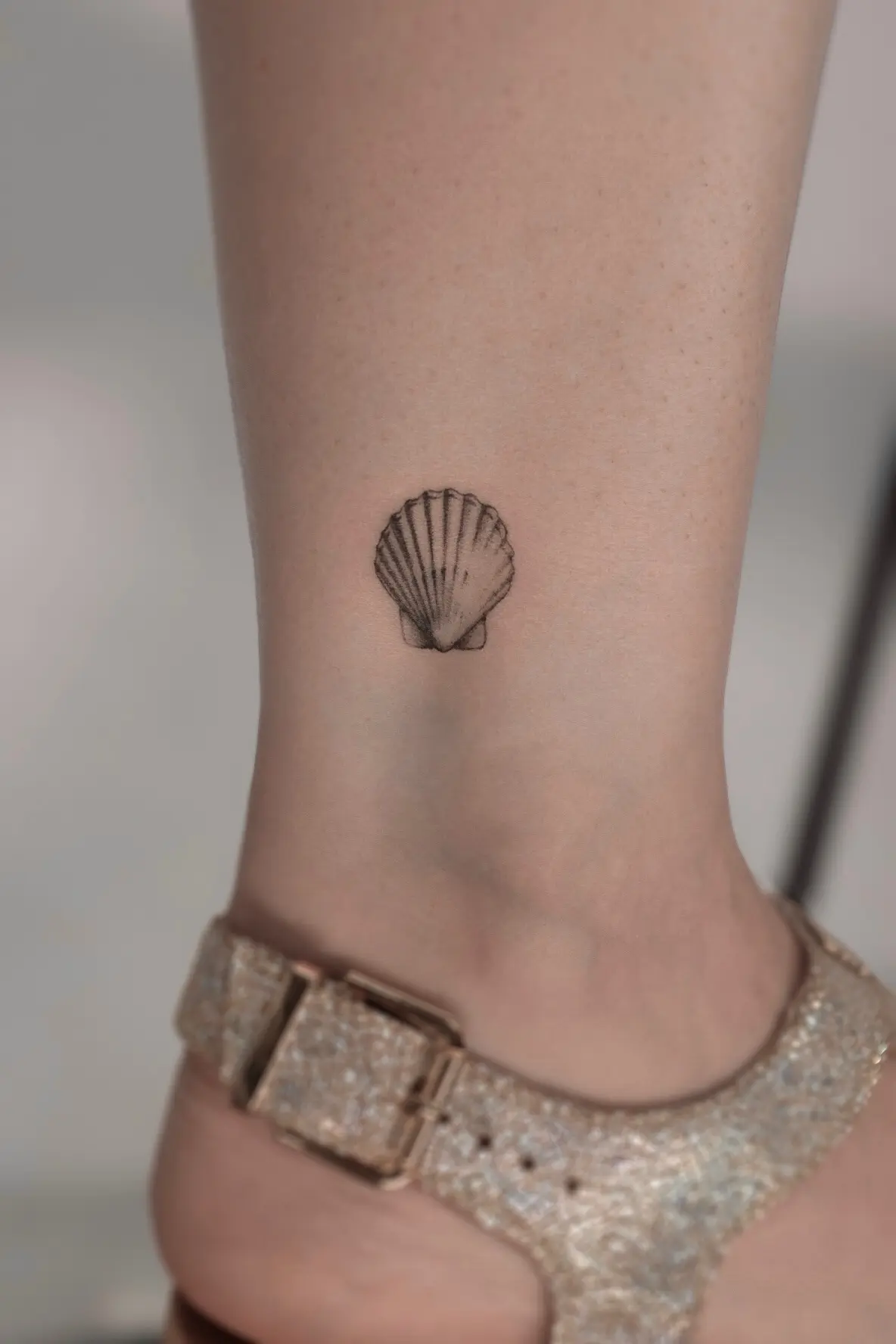 Small microrealistic seashell tattoo